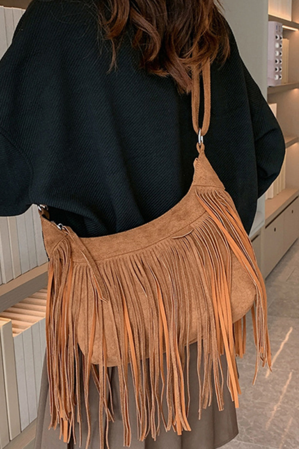 Suede Fringe Adjustable Strap Shoulder Bag, available in 7 colors