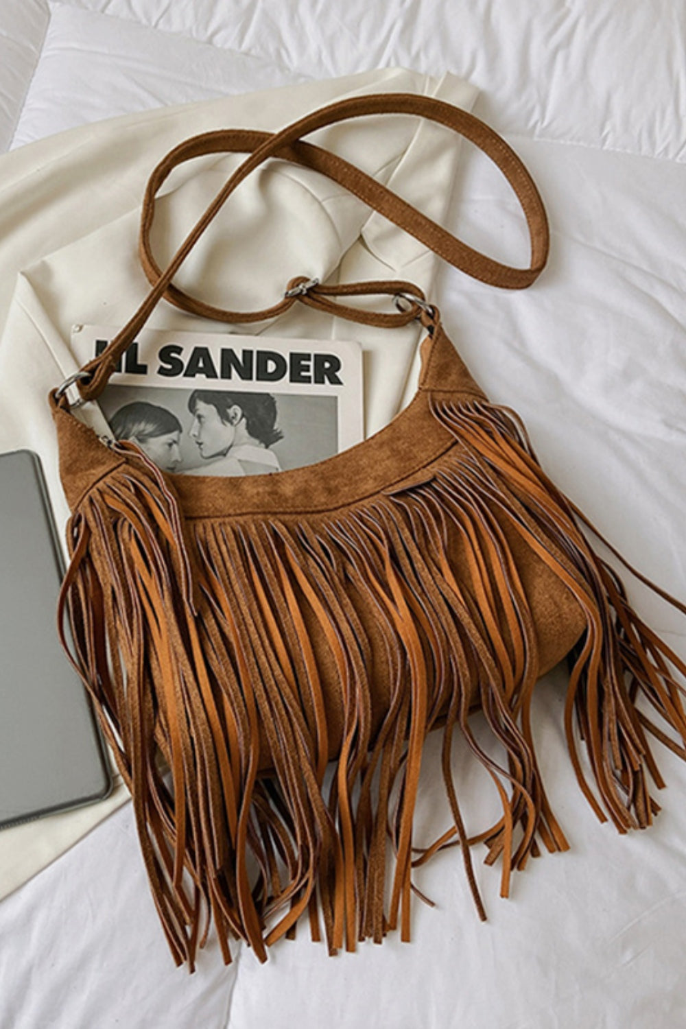 Suede Fringe Adjustable Strap Shoulder Bag, available in 7 colors