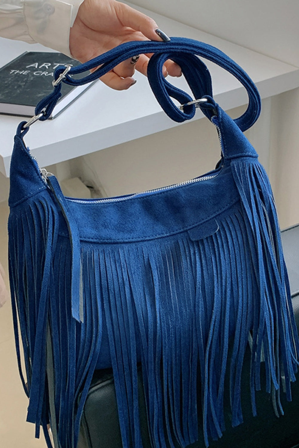 Suede Fringe Adjustable Strap Shoulder Bag, available in 7 colors