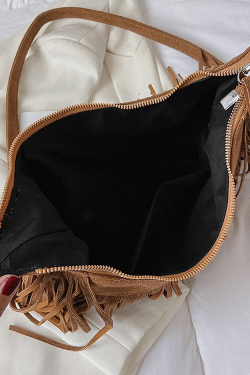 Suede Fringe Adjustable Strap Shoulder Bag, available in 7 colors