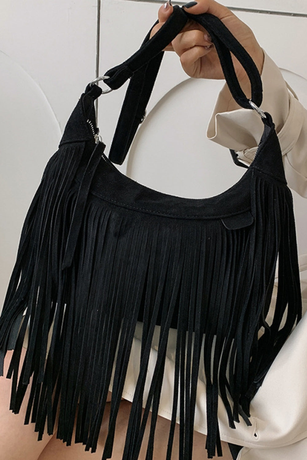 Suede Fringe Adjustable Strap Shoulder Bag, available in 7 colors