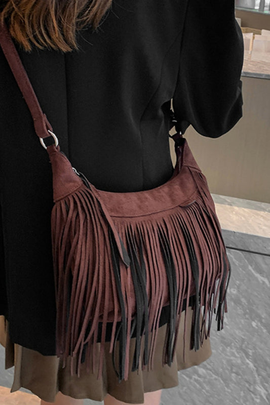 Suede Fringe Adjustable Strap Shoulder Bag, available in 7 colors
