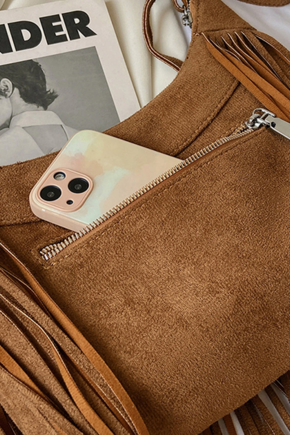 Suede Fringe Adjustable Strap Shoulder Bag, available in 7 colors