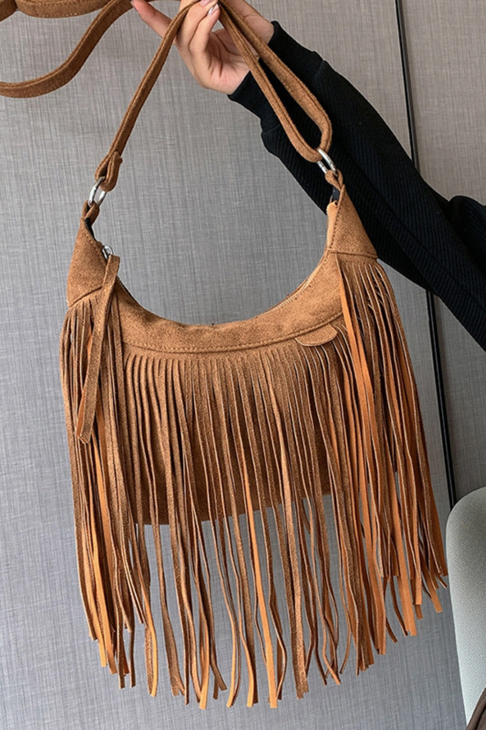 Suede Fringe Adjustable Strap Shoulder Bag, available in 7 colors