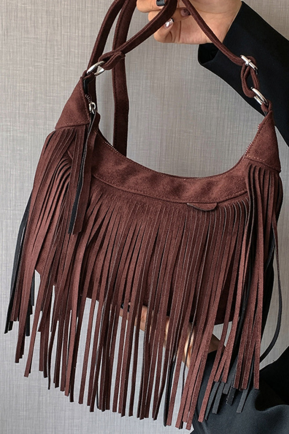 Suede Fringe Adjustable Strap Shoulder Bag, available in 7 colors