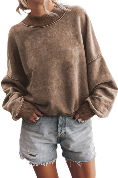 Green Light Plain Washed Drop Shoulder Pullover Sweatshirt