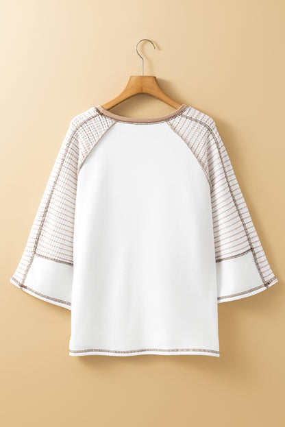 Striped Raglan Sleeve Top, black or taupe