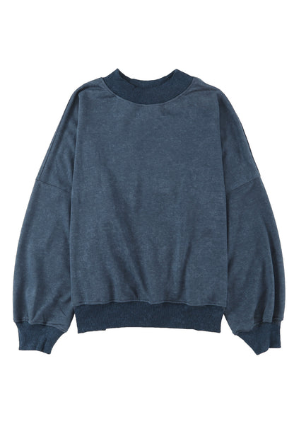 Green Light Plain Washed Drop Shoulder Pullover Sweatshirt