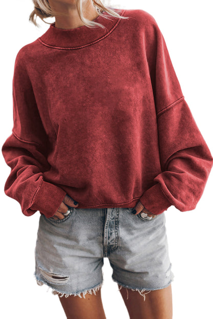 Green Light Plain Washed Drop Shoulder Pullover Sweatshirt