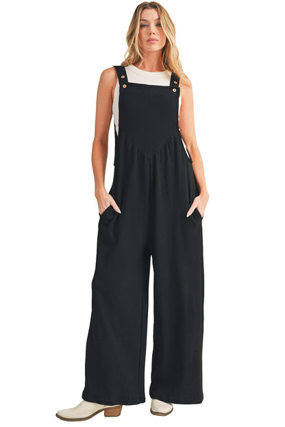 Gold Flame Buttoned Straps Ruched Wide Leg Jumpsuit