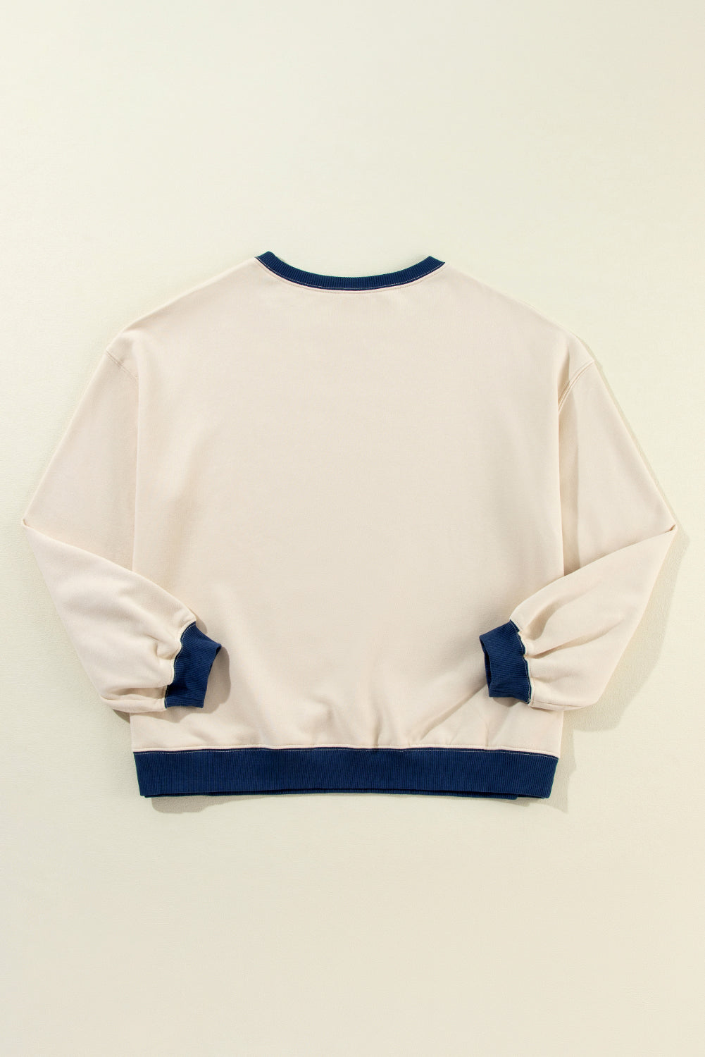 White Color Block Drop Shoulder Crewneck Oversized Sweatshirt