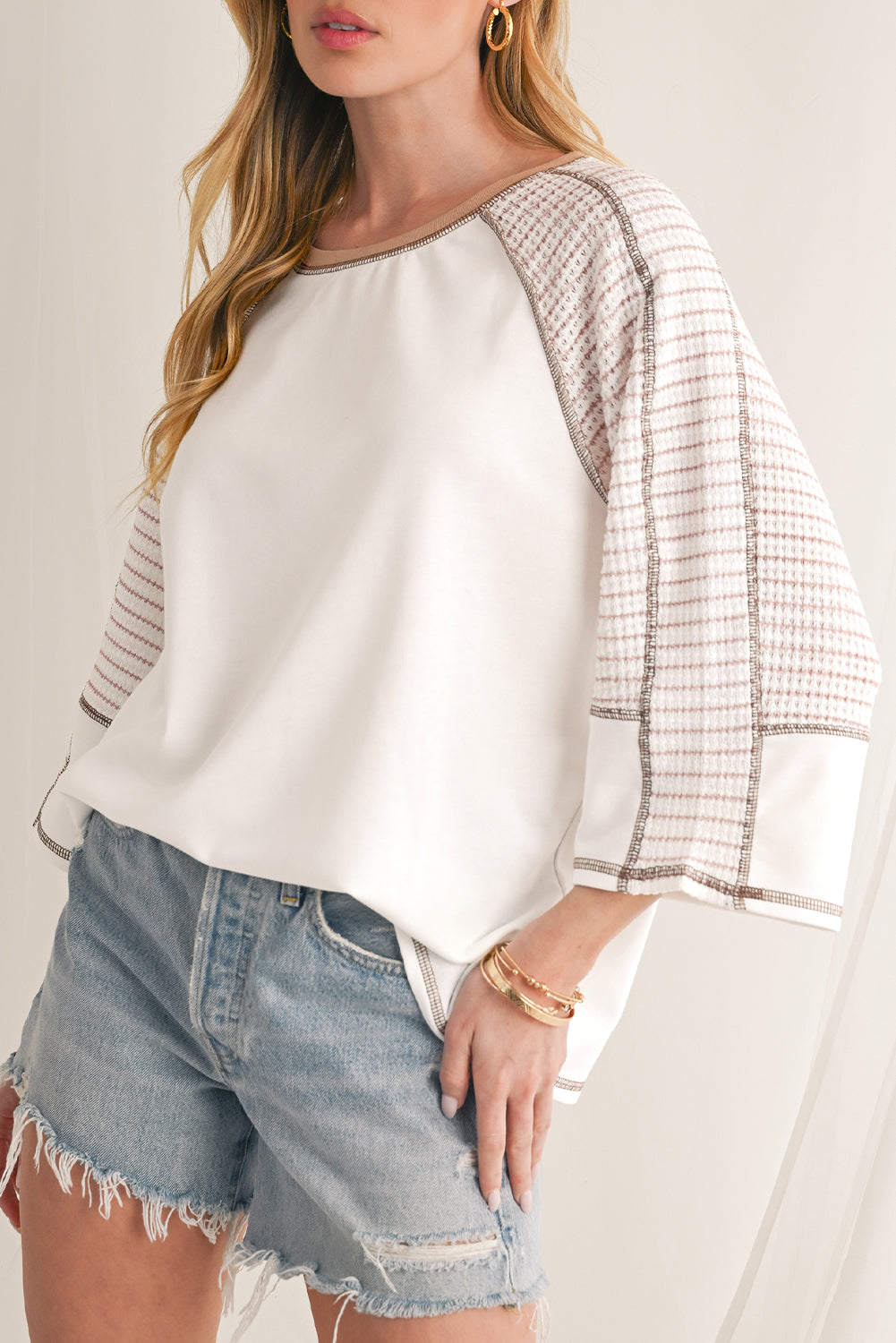 Striped Raglan Sleeve Top, black or taupe