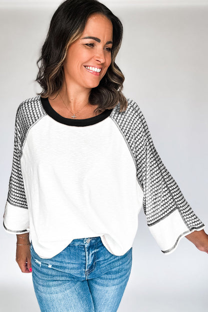 Striped Raglan Sleeve Top, black or taupe