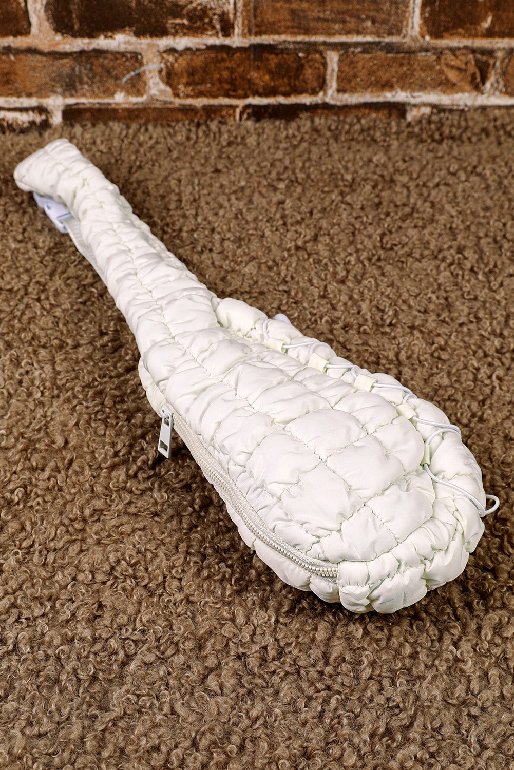 White Marshmallow Quilted Drawstring Decor Sling Bag