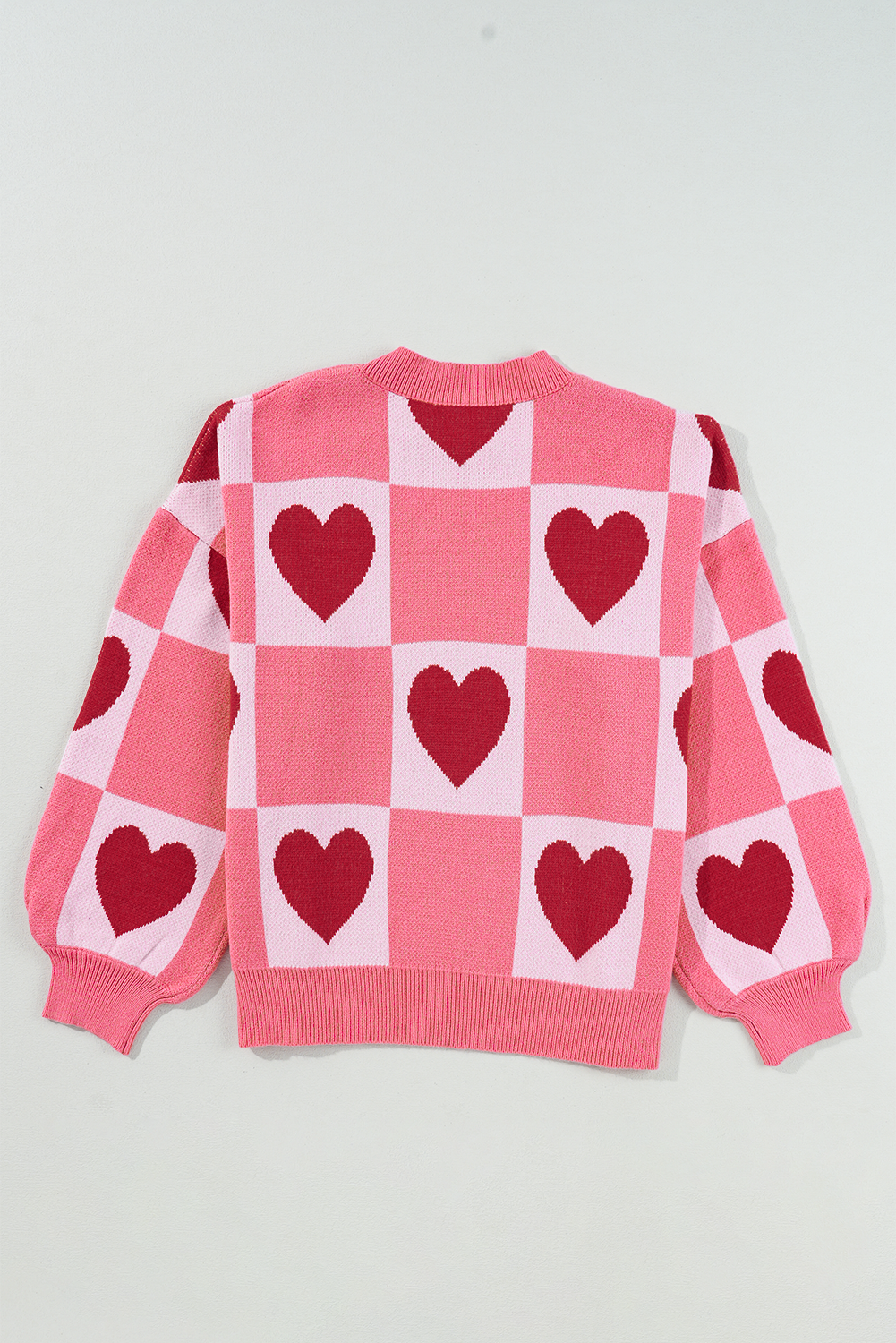 Pink Love Heart Checkered Valentine Knit Sweater