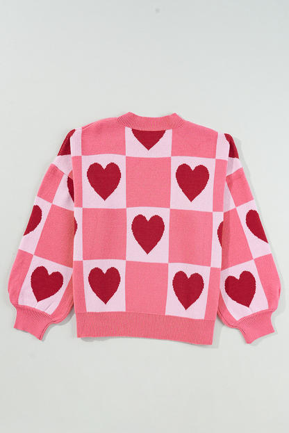 Pink Love Heart Checkered Valentine Knit Sweater