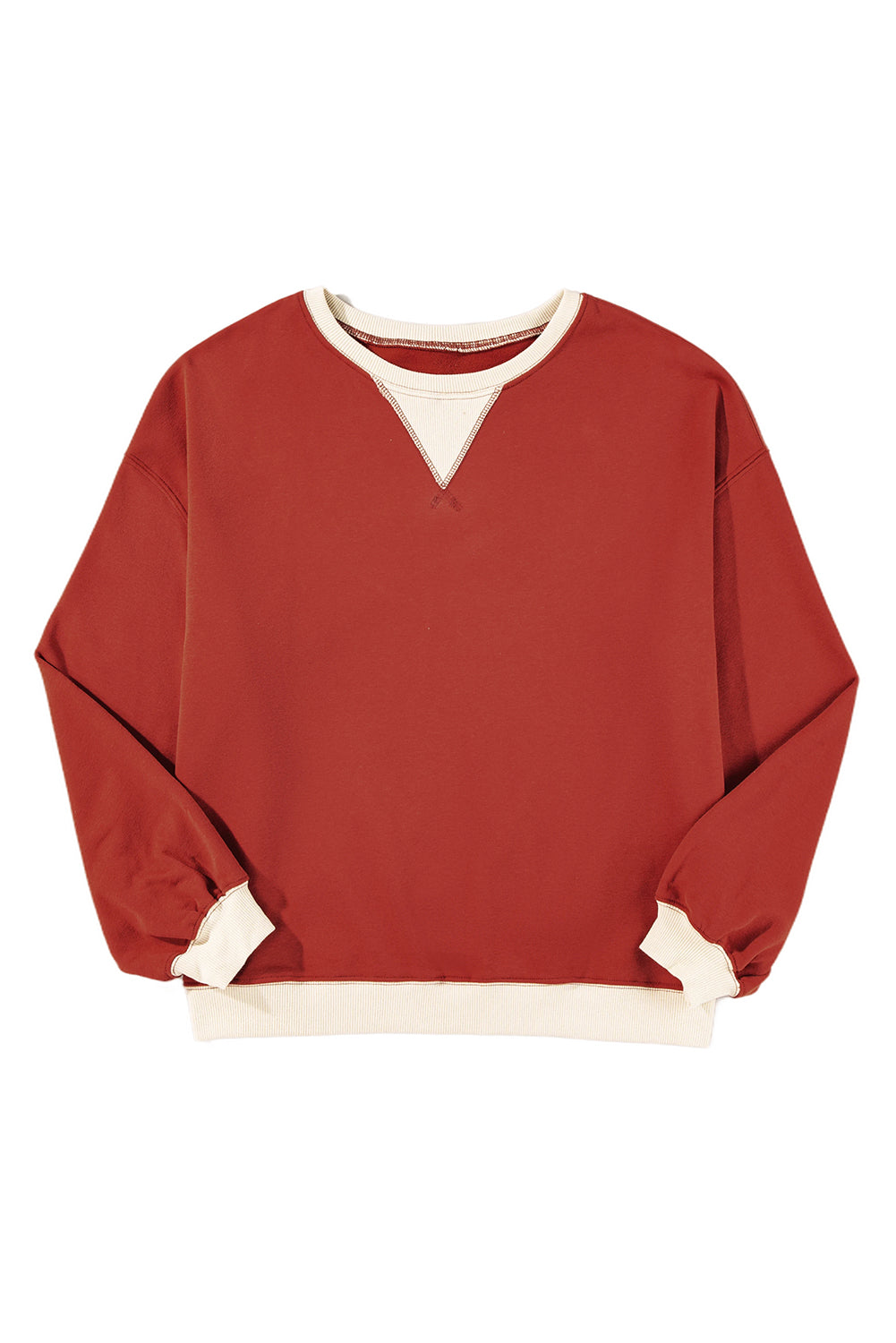 White Color Block Drop Shoulder Crewneck Oversized Sweatshirt