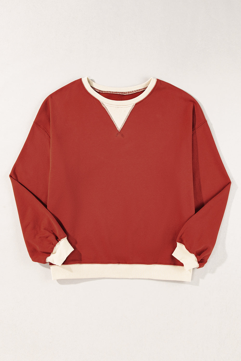 White Color Block Drop Shoulder Crewneck Oversized Sweatshirt