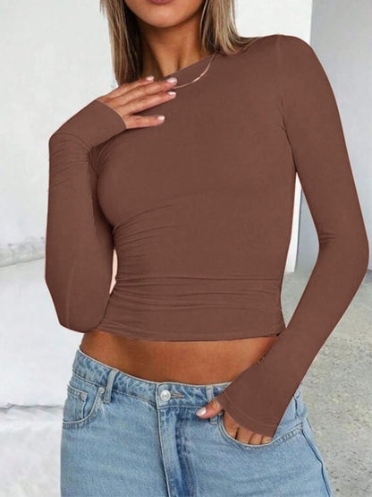 Solid Color Round Neck Long Sleeve T-Shirt