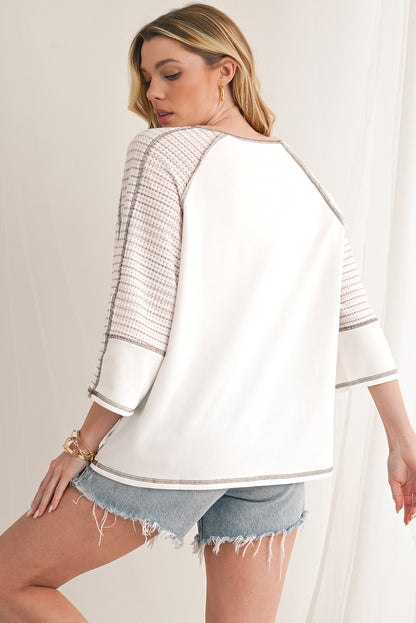 Striped Raglan Sleeve Top, black or taupe