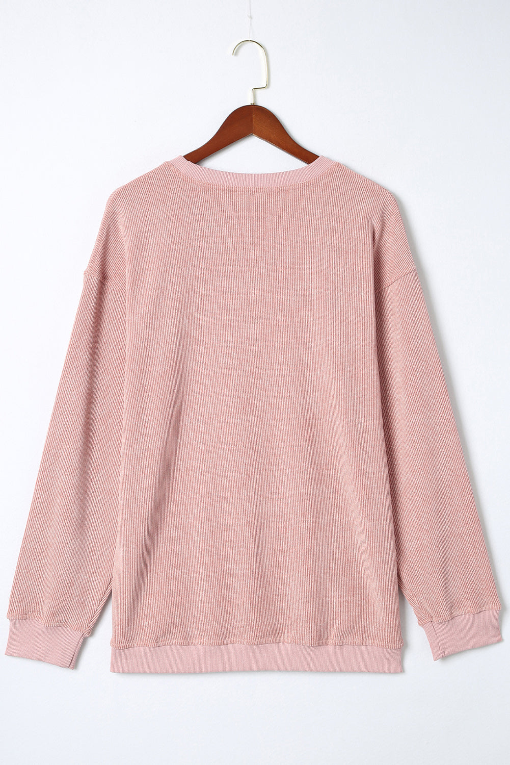 Pink Solid Ribbed Round Neck Pullover Sweatshirt, 6 colors to choose from, sizes up to 3XL