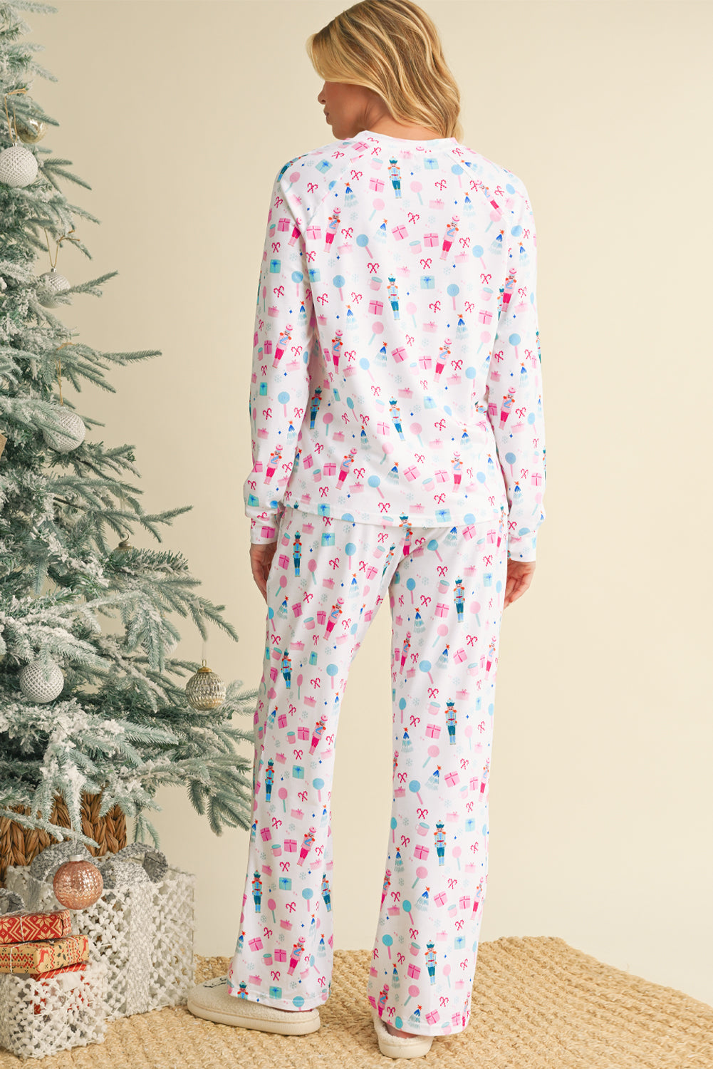 White Christmas Nutcracker Top and Wide Leg Pants Pajama Set