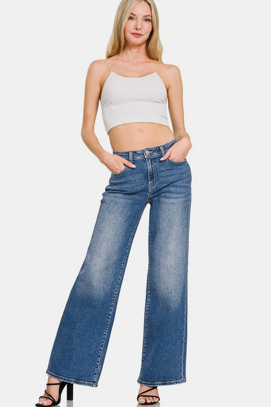 Zenana High Rise Wide Leg Jeans with Pockets