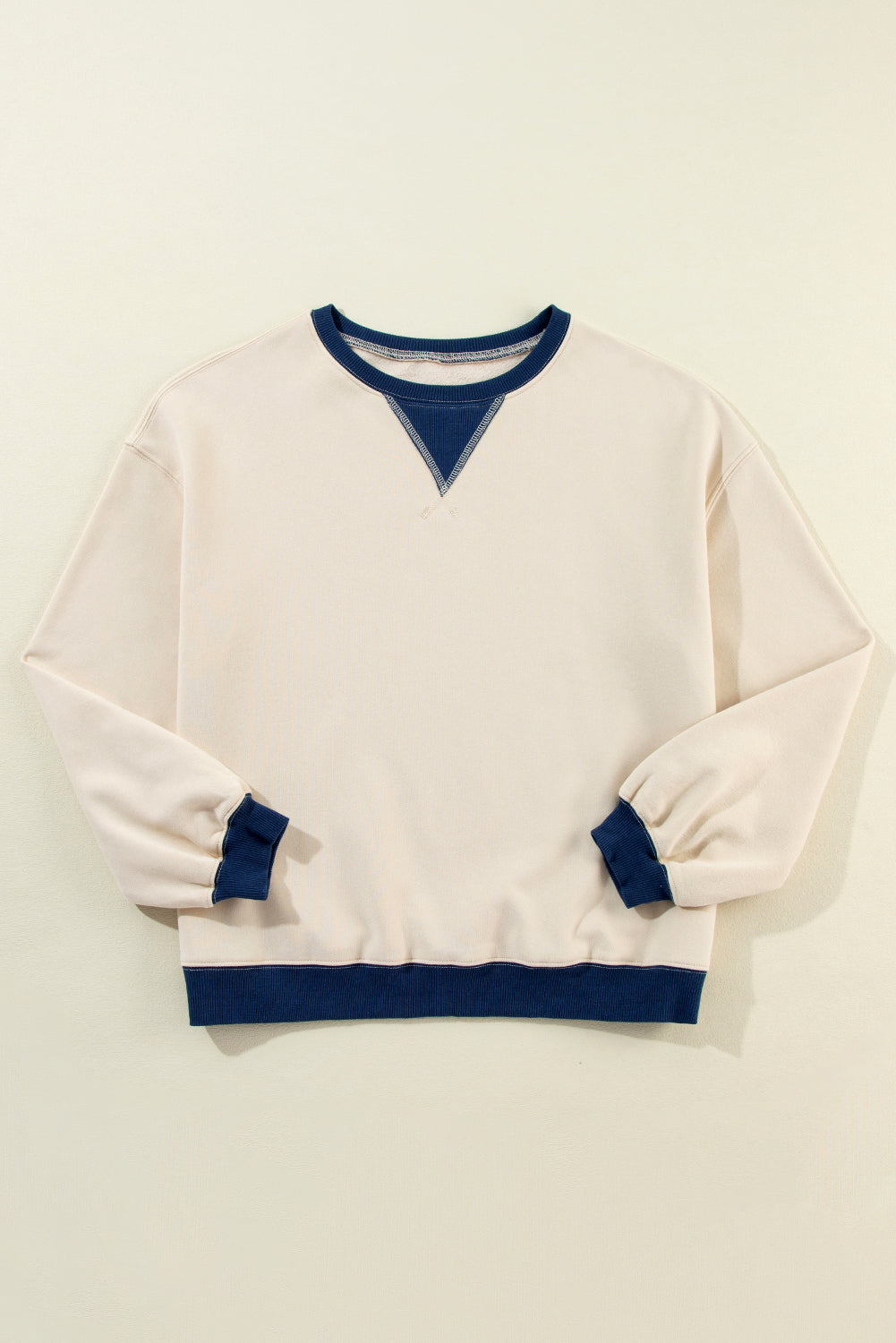 White Color Block Drop Shoulder Crewneck Oversized Sweatshirt