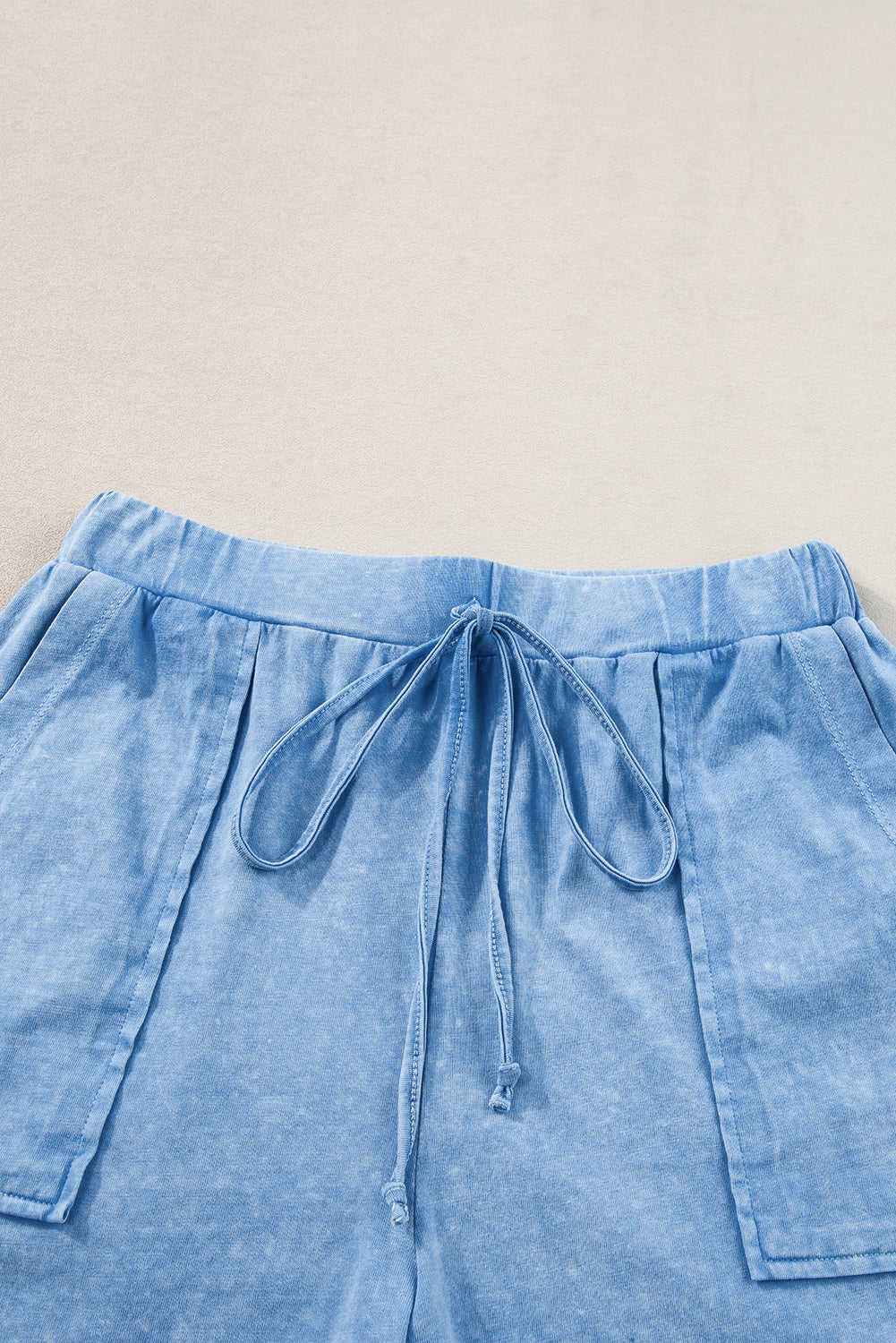 Dusk Blue Mineral Wash Plain Tee & Drawstring Shorts Set