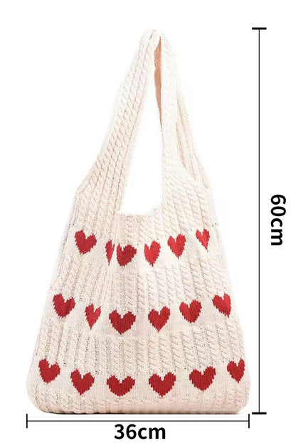 Heart Pattern Knit Shoulder Bag