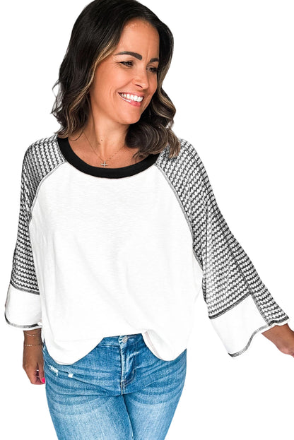 Striped Raglan Sleeve Top, black or taupe