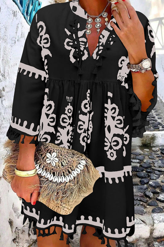 Plus Size Boho Fringe Hem Dress