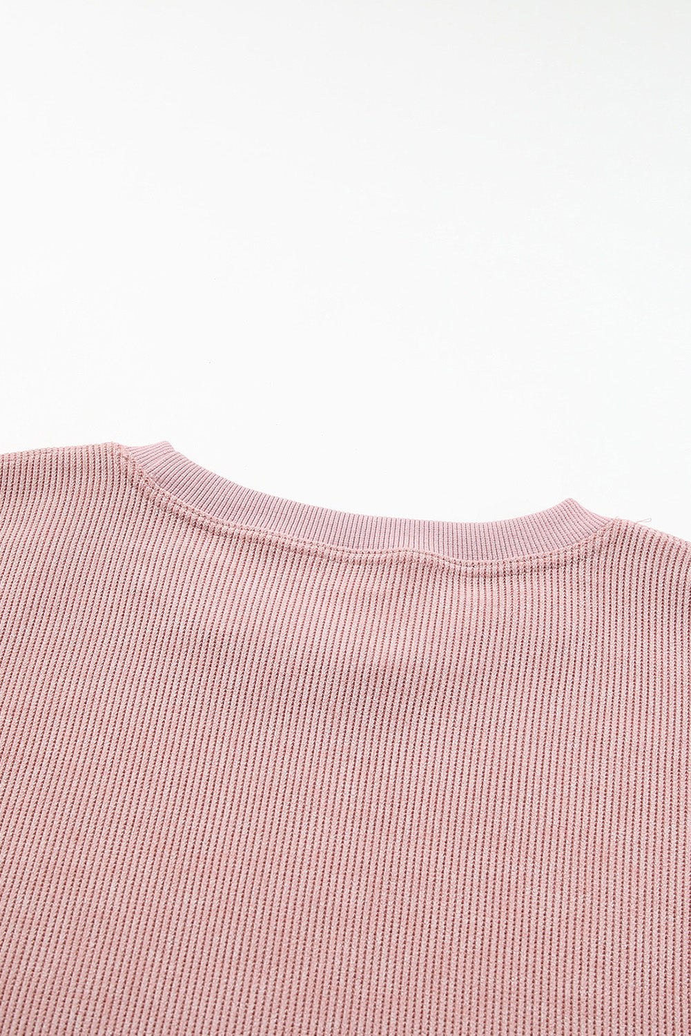 Pink Solid Ribbed Round Neck Pullover Sweatshirt, 6 colors to choose from, sizes up to 3XL