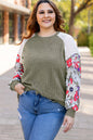 Vineyard Green Plus Size Textured Floral Patchwork Raglan Sleeve Top