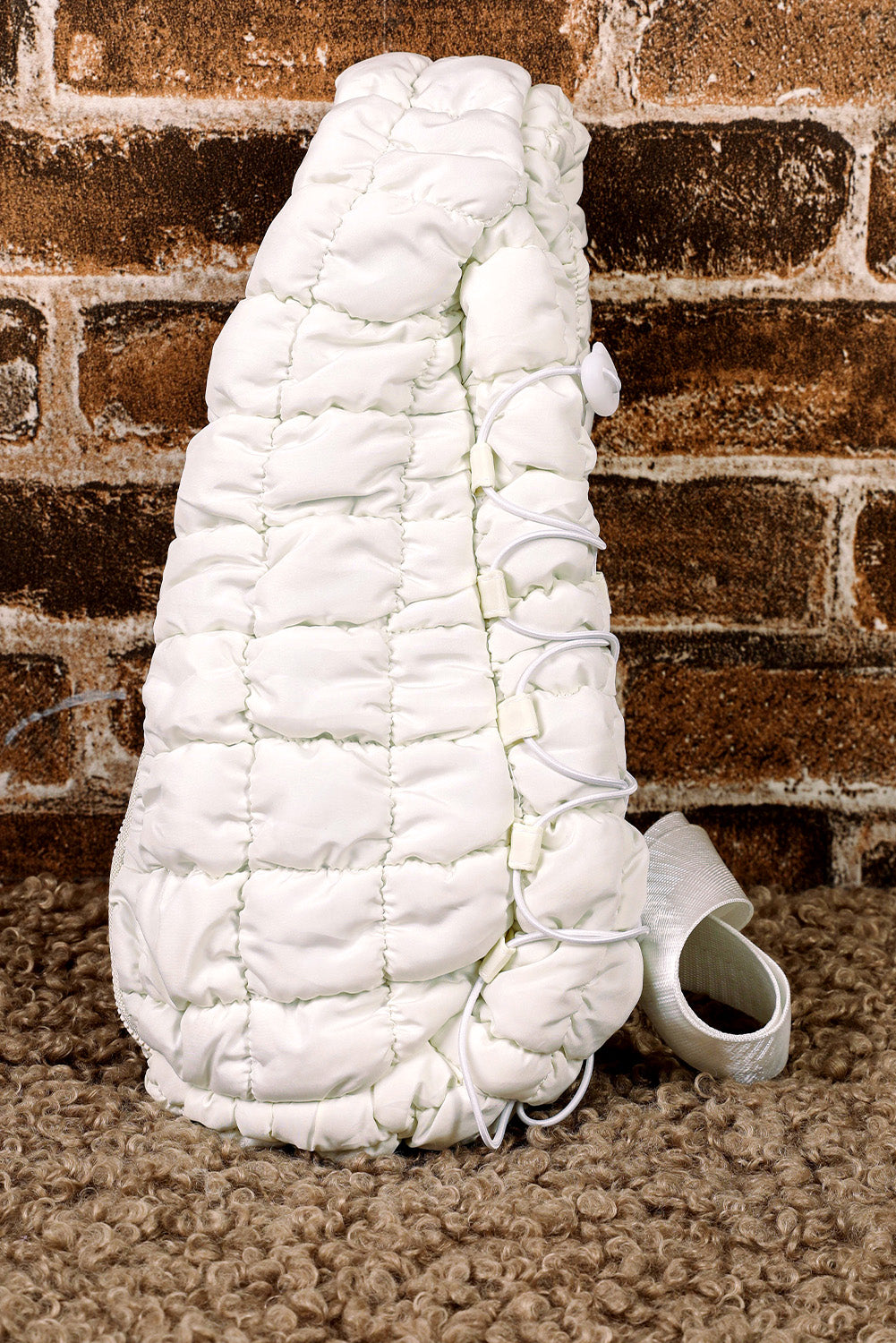 White Marshmallow Quilted Drawstring Decor Sling Bag