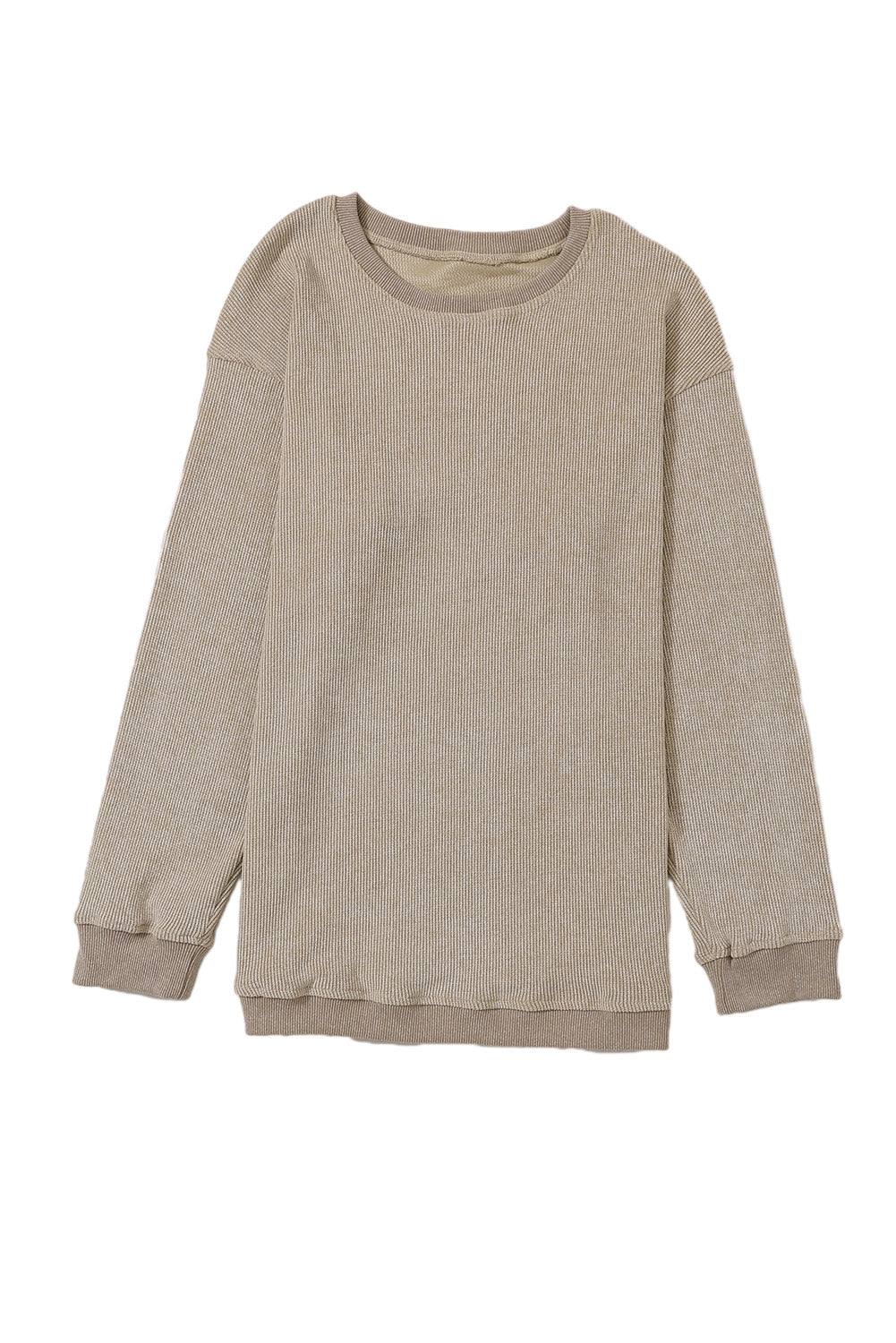 Pink Solid Ribbed Round Neck Pullover Sweatshirt, 6 colors to choose from, sizes up to 3XL