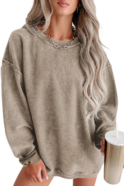 Pink Solid Ribbed Round Neck Pullover Sweatshirt, 6 colors to choose from, sizes up to 3XL