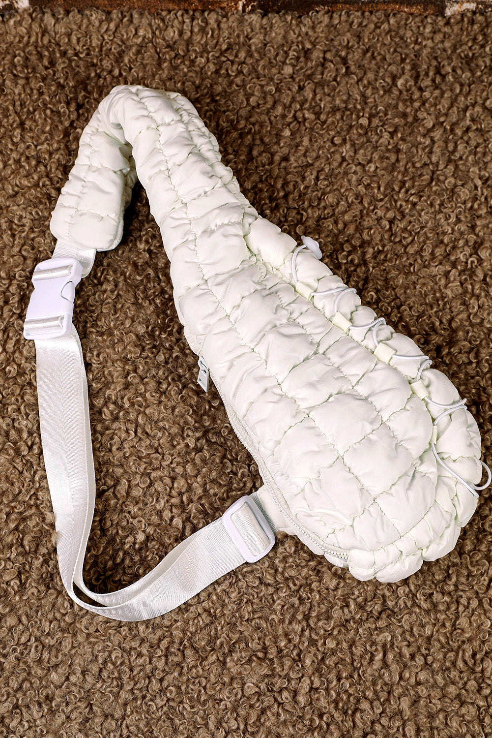 White Marshmallow Quilted Drawstring Decor Sling Bag