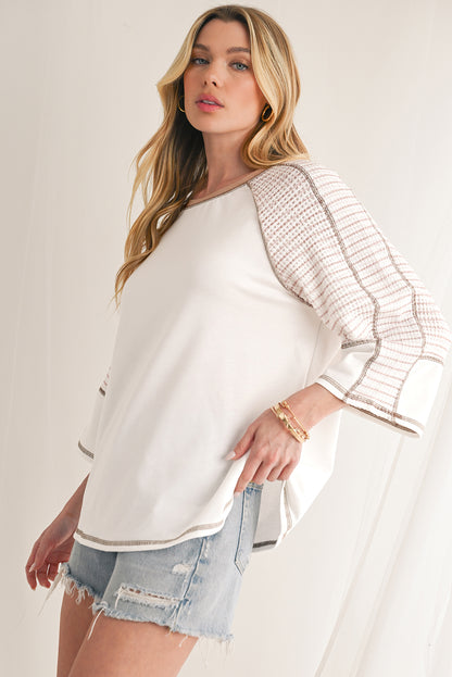 Striped Raglan Sleeve Top, black or taupe