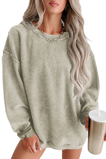 Pink Solid Ribbed Round Neck Pullover Sweatshirt, 6 colors to choose from, sizes up to 3XL