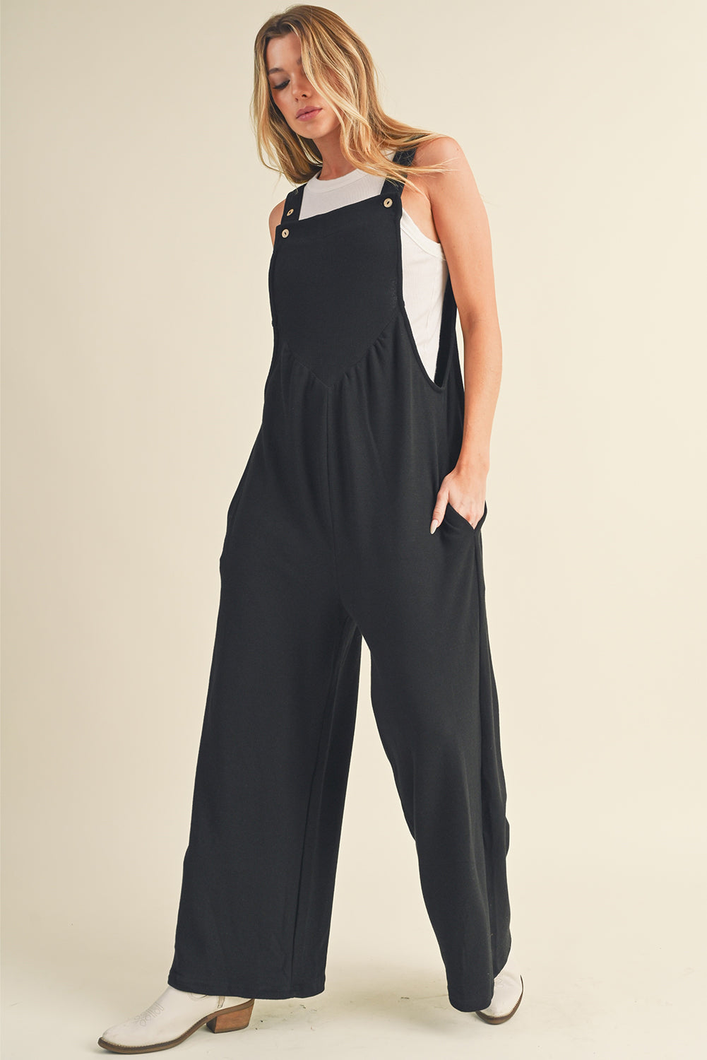 Gold Flame Buttoned Straps Ruched Wide Leg Jumpsuit