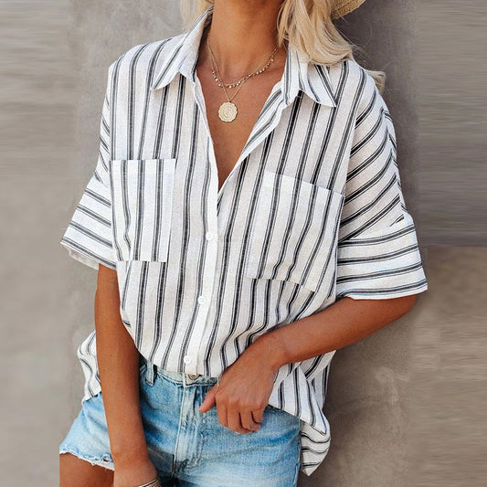 Loose Striped Button Down with Pockets (5 Colors)