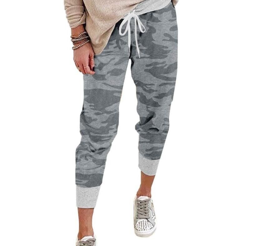 Camouflage Print Drawstring Elastic Waist Joggers (green, gray, orange camo available)