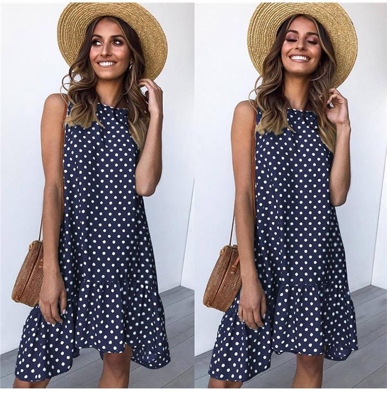 Polka Dot Chiffon Sleeveless Casual Sundress