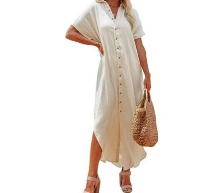 Button-down Short Sleeved Long Shirt Dress