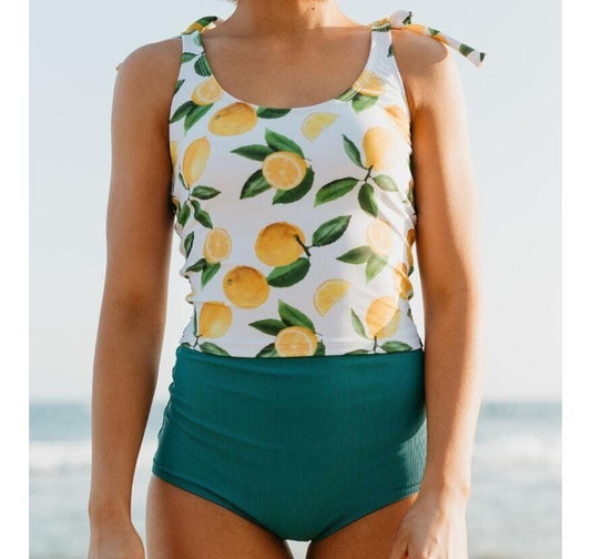 Lemon Print Tankini Top with Boyshorts Swimsuit