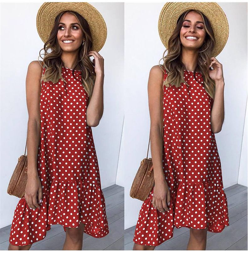 Polka Dot Chiffon Sleeveless Casual Sundress