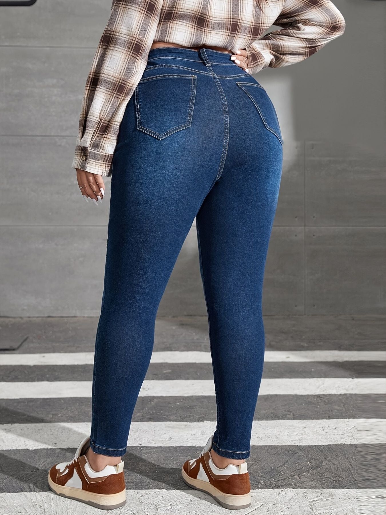 Plus Size Button Up Skinny Jeans; Women's High Stretch Casual Skinny Jeans, sizes 12-24