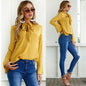 Chiffon Casual Blouse with a Bow Long Sleeves and Solid Color