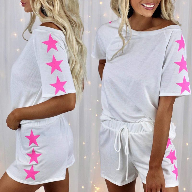 Five-star Printing Short-sleeved Round Neck Fashion Casual Pajamas Women